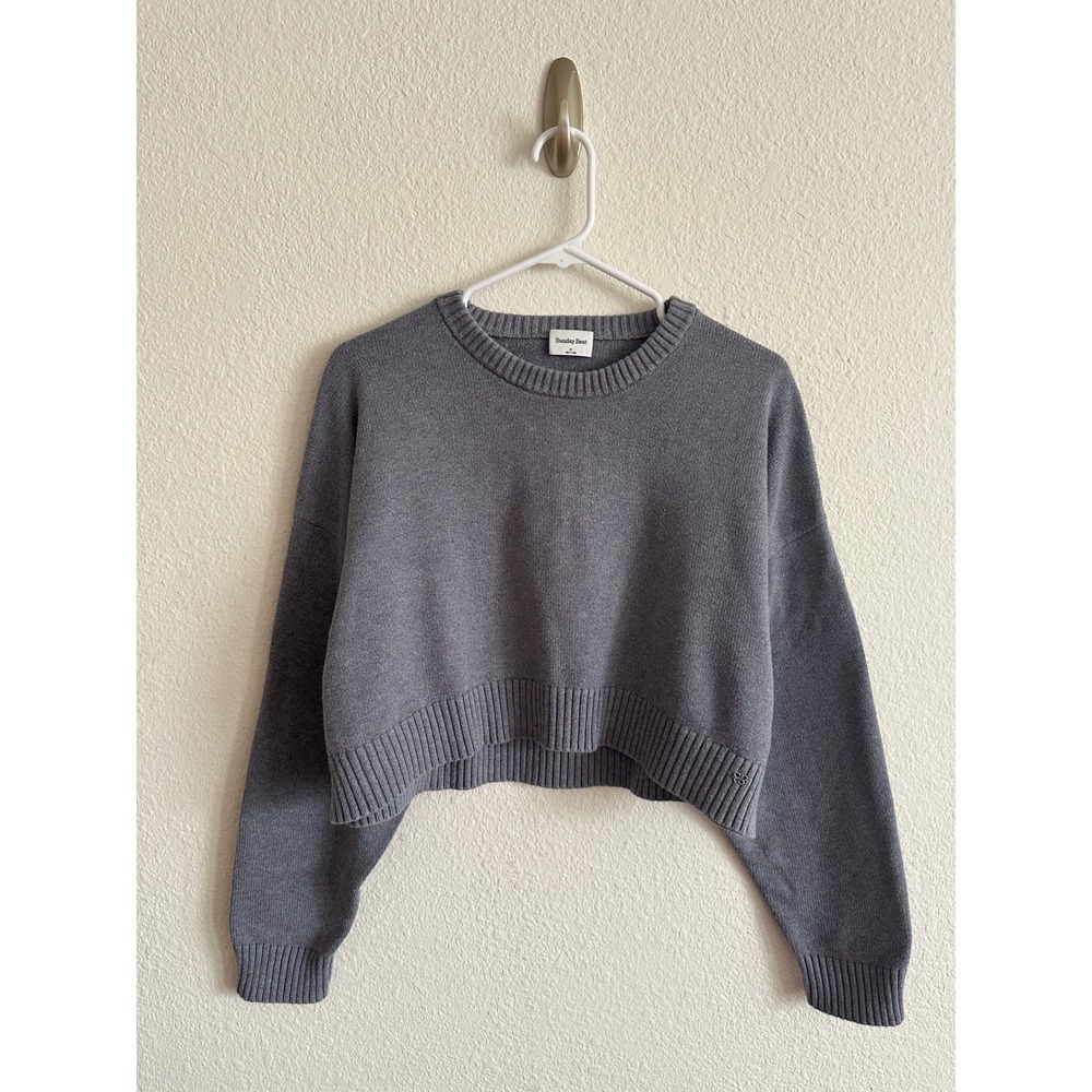 Sunday Best Gray Organic Cotton Cashmere Cropped Crewneck Sweater Minimalist M